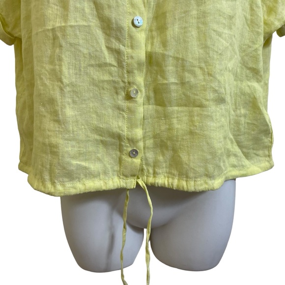 JOIE 100% Linen Women's Small Neon Yellow Short Sleeve Button Up Blouse NWT - Picture 5 of 12